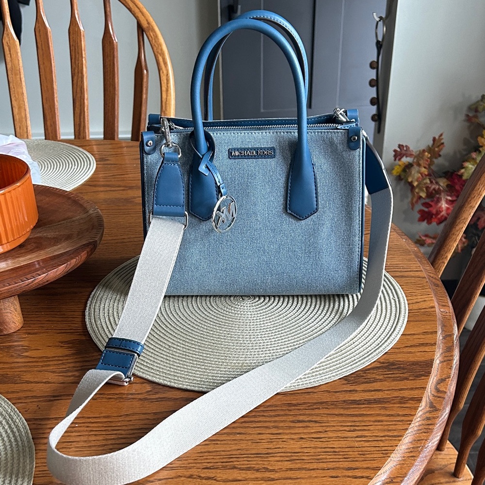 Michael Kors Denim Blue and Silver Crossbody Bag brand new… never used won